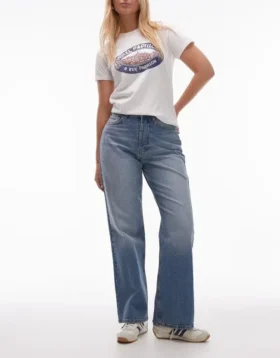 Jeans droit taille moyenne Topshop