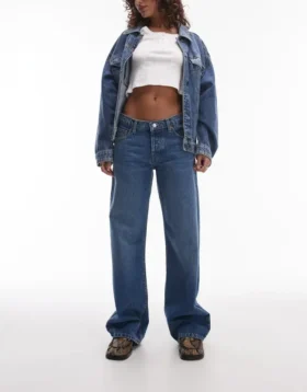 Jeans taille basse à jambes larges Topshop