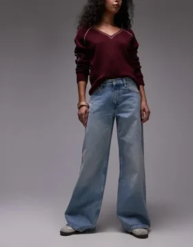 Jeans taille moyenne à jambes larges Topshop
