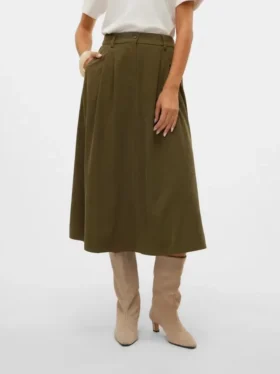 Jupe midi en velours côtelé à taille haute Vmvienna