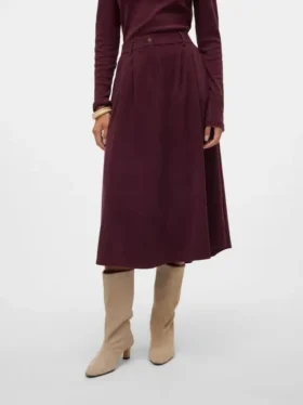 Jupe midi en velours côtelé à taille haute Vmvienna