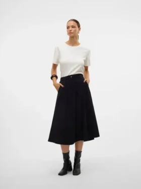 Jupe midi en velours côtelé à taille haute Vmvienna