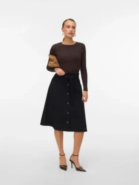 Jupe midi taille haute en velours côtelé Vmvilja