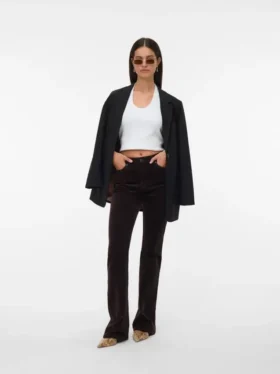 Pantalon en velours côtelé taille haute Vmsiga