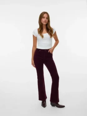 Pantalon en velours côtelé taille haute Vmsiga