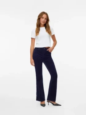 Pantalon en velours côtelé taille haute Vmsiga