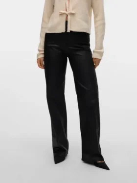 Pantalon à taille haute enduit Vmtessa