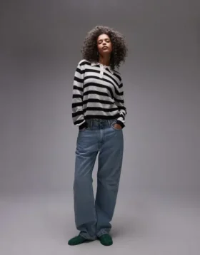 Polo rayé léger en maille Topshop