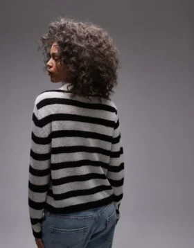 Polo rayé léger en maille Topshop