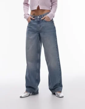 Topshop Jeans taille basse coupe ample