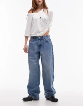 Topshop Jeans taille basse coupe ample