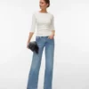 Vmsandie-Stretch Mid Rise Wide Leg Fit Jeans