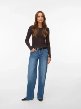 Vmsandie-Stretch Mid Rise Wide Leg Fit Jeans