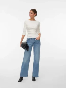 Vmsandie-Stretch Mid Rise Wide Leg Fit Jeans